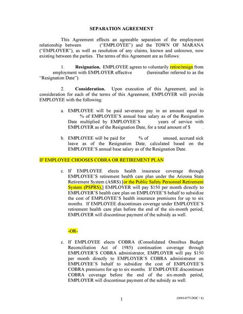 Separation Agreement Template 3