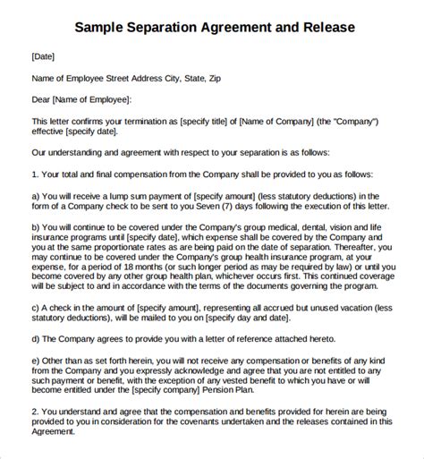 Separation Agreement Template 5