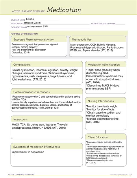 Sertraline Ati Medication