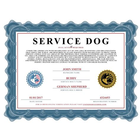 Service Animal Certificate Template