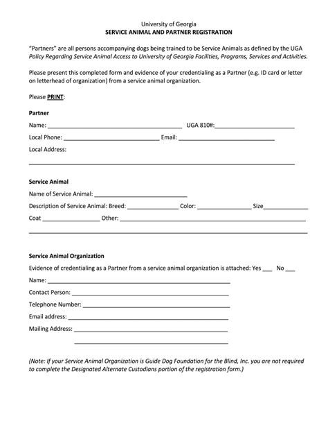 Service Animal Certification Form Example 3