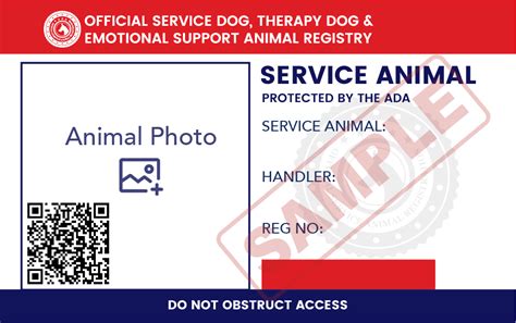 Service Animal Registration Card Template Design