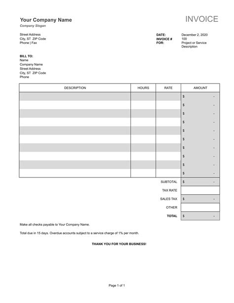 Service-Based Bill Template with Table