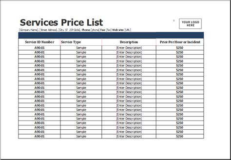 Service-Based Price List Template