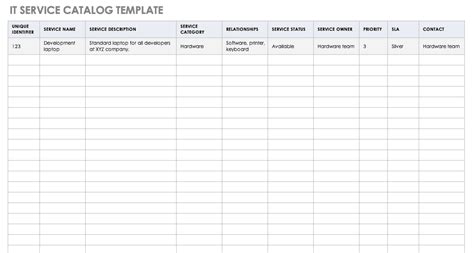 Service Catalog Template Excel Free Download