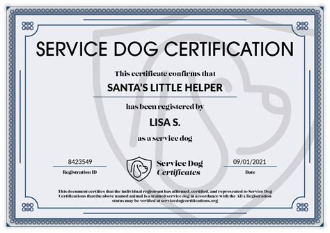 Service Dog Certificate Image