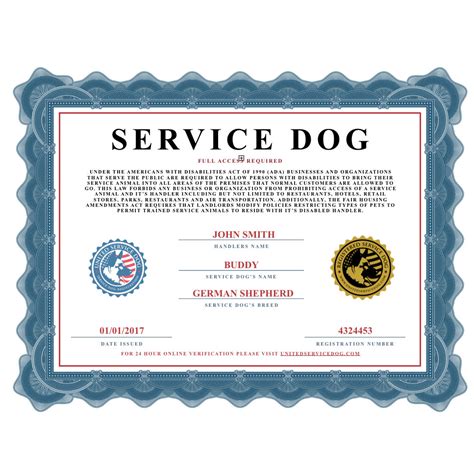 Service Dog Certificate Template