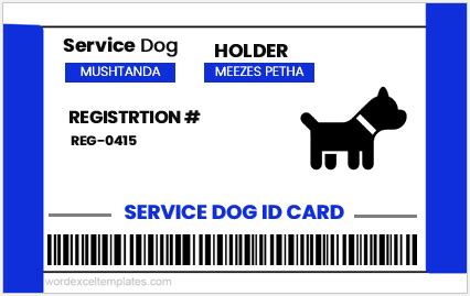 Service Dog ID Card Template Microsoft Office