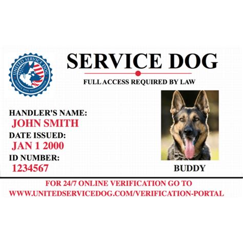 Service Dog ID Card Template Sample