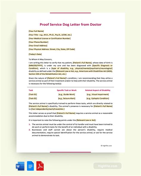 Service Dog Letter Template