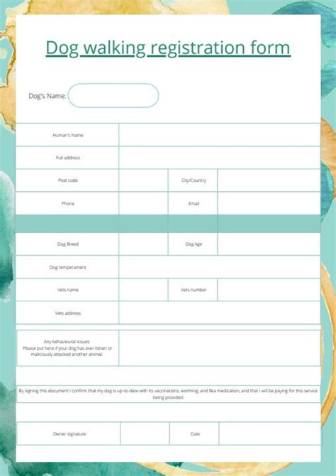 Service Dog Registration Form Template