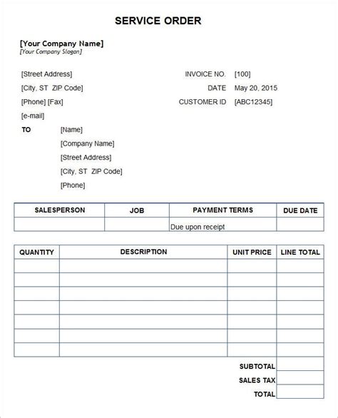 Service Order Form Template