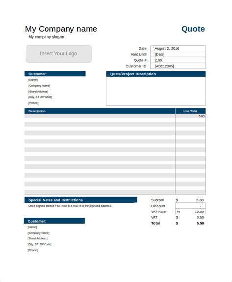 Service Quote Template Example