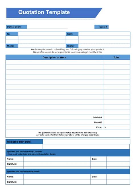 Service Quote Template Excel