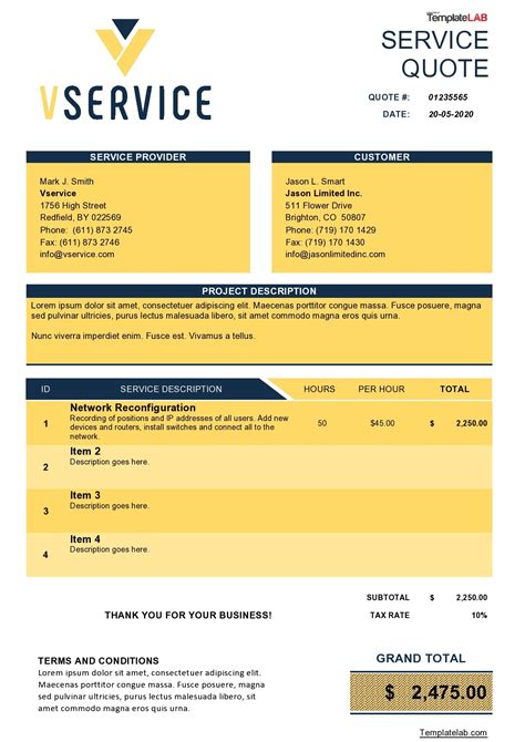 Service Quote Template Layout