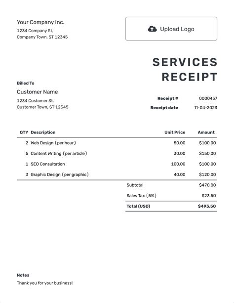 Service Receipt Template