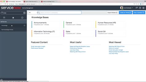 ServiceNow Knowledge Base Templates