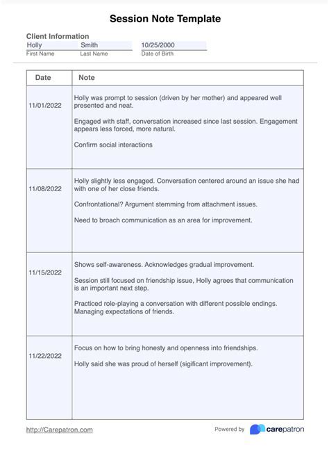 RBT Session Notes Template Example