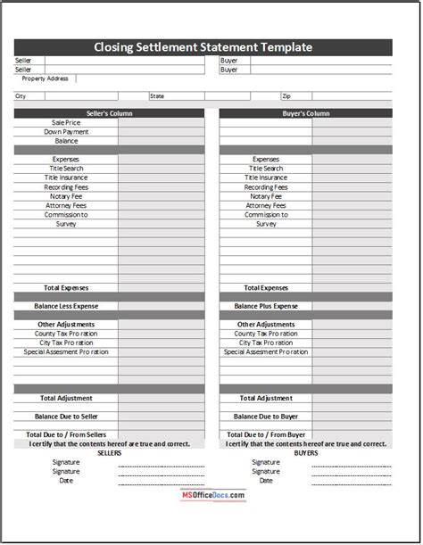 Free Settlement Statement Template Excel Download