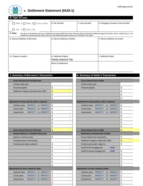 Settlement Statement Template Excel Image 1