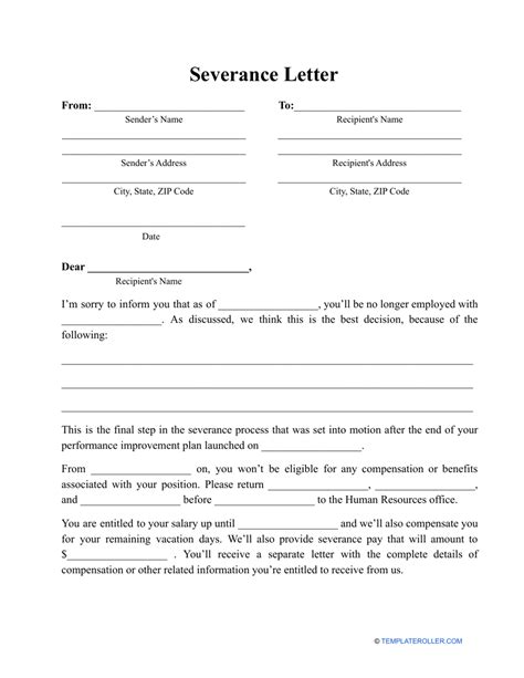 severance letter template example