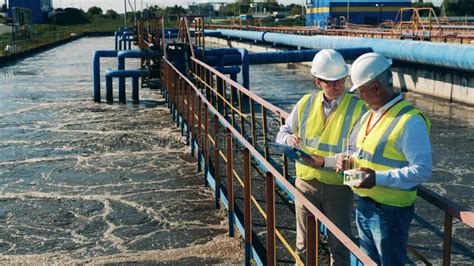 Sewage treatment plant operator monitoring screens