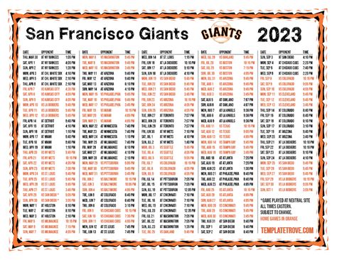 SF Giants Printable Schedule 2023