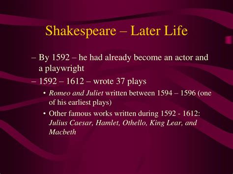 Shakespeare's Later Life