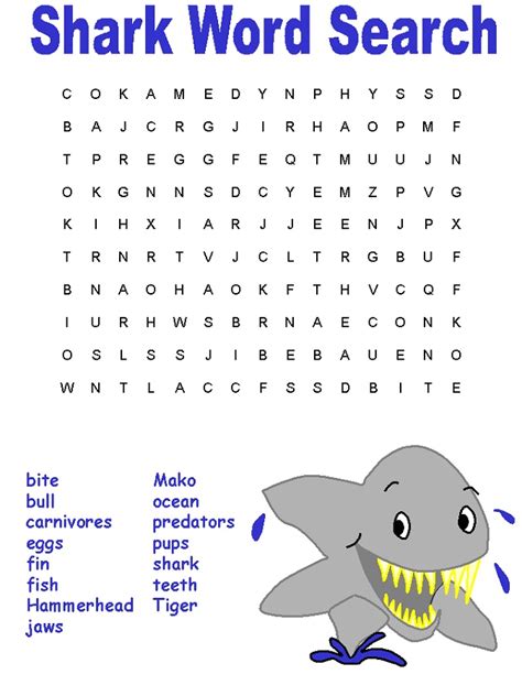 Shark word search for kids