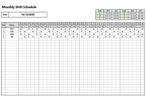 Shift Calendar Template Excel Free Download