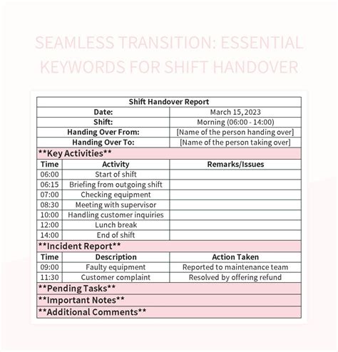 Shift Handover Template Excel Benefits