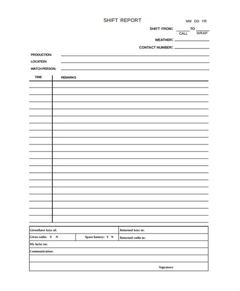 Shift Report Template Word