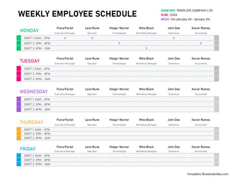 Shift Work Calendar Template Example