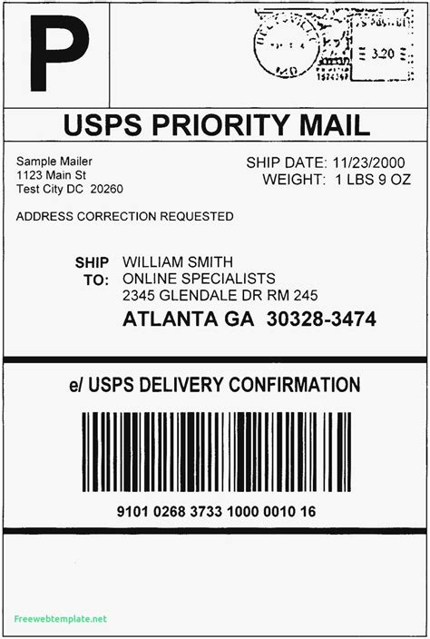 Example of a shipping address label template