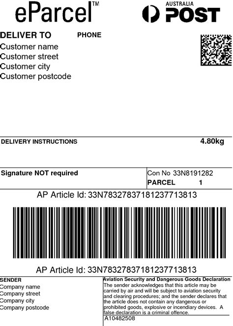 Australia Post Shipping Label Template