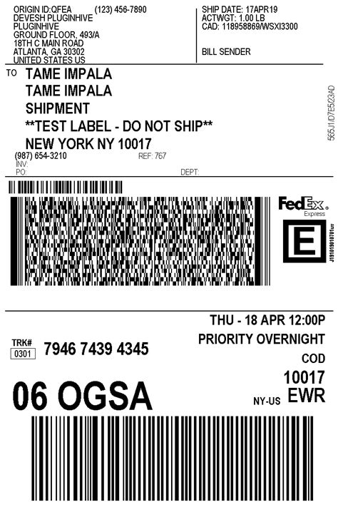 FedEx Shipping Label Template