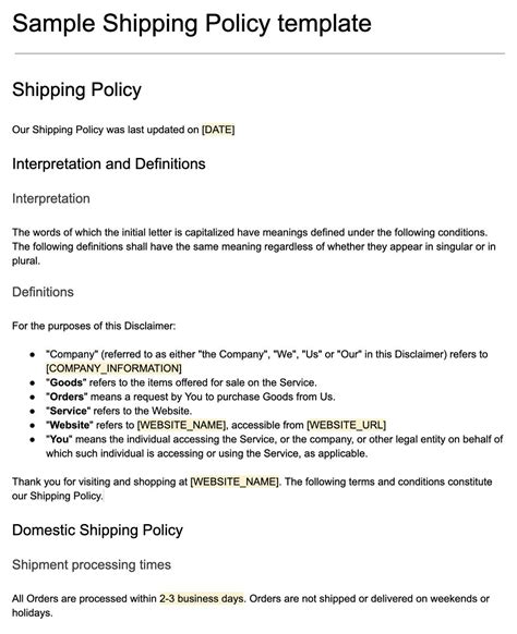 Shipping Policy Template Example 10