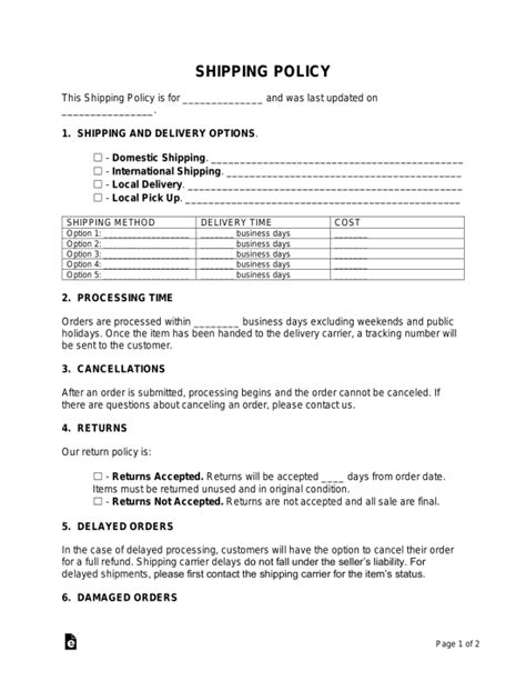 Shipping Policy Template Example 4