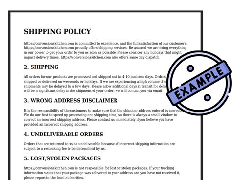 Shipping Policy Template Elements