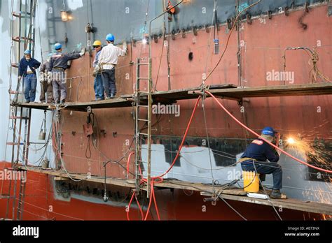 Welding in a shipyard