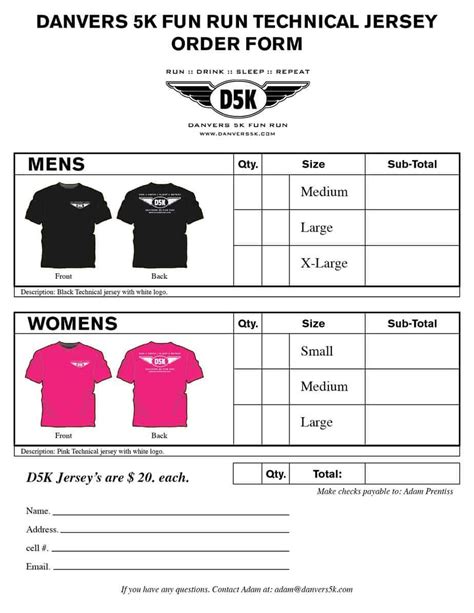 Shirt Order Form Template with Payment Options