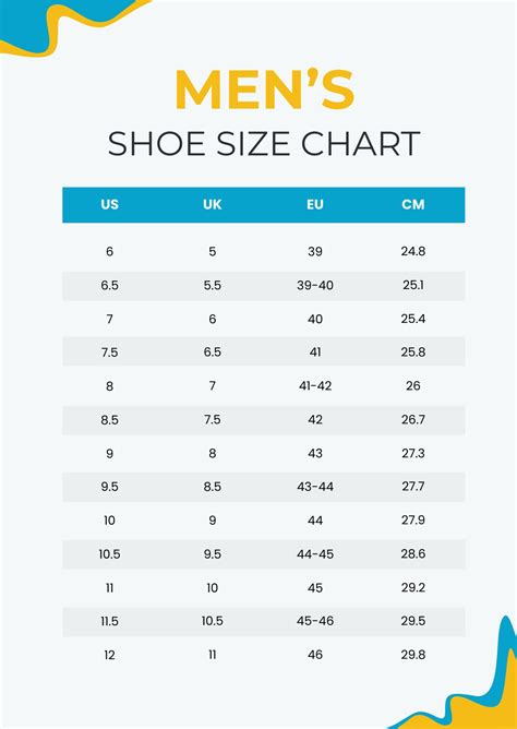 Shoe Size Chart Examples