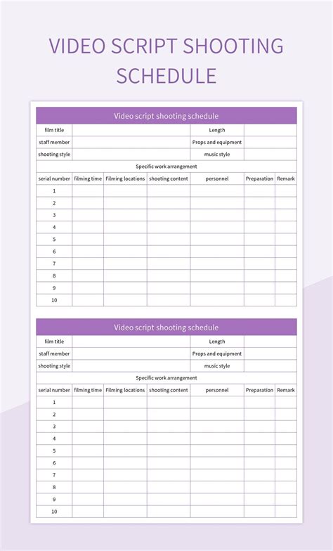 Shooting Schedule Template in Google Sheets