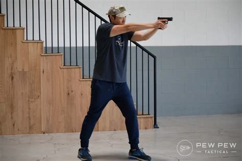 Left-handed shooter in a shooting stance