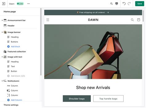 Shopify theme editor example