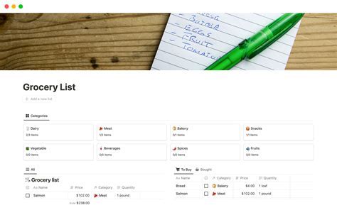 Shopping List Template Example