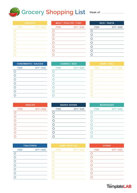 Meal Planning Shopping List Template