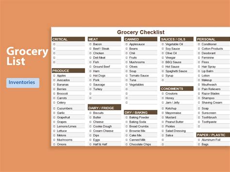 Shopping List Template Excel