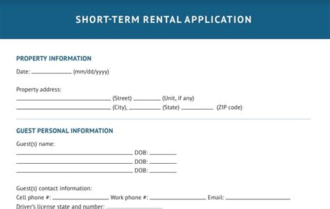 Short-Term Rental Application Form Template