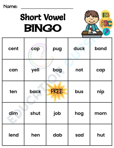 Short Vowel Bingo Image